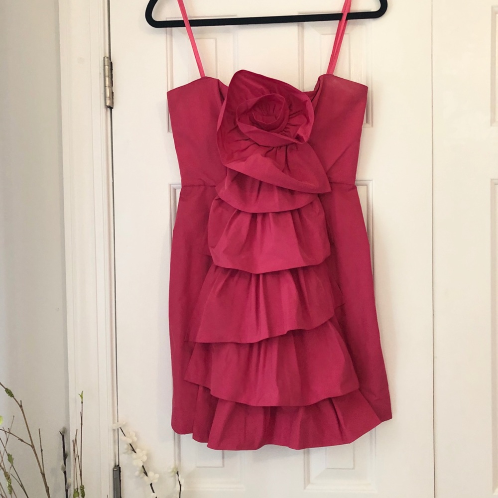 Hot Pink Strapless Rose Dress